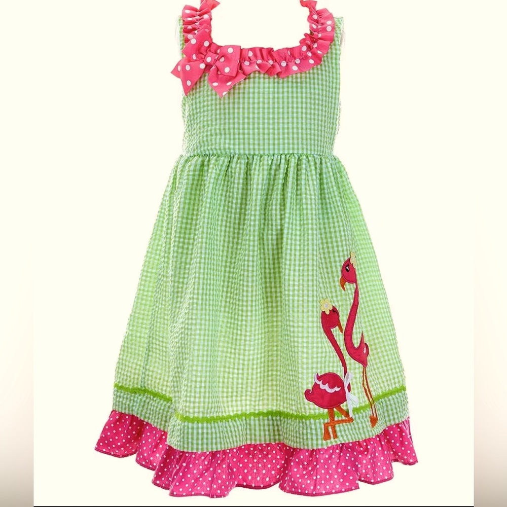 Sleeveless Flamingo-Appliqued Checked Seersucker Fit-And-Flare Dress